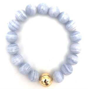 GORJANA Blue Lace Agate Gold Bead Power Gemstone Bracelet Patience EUC